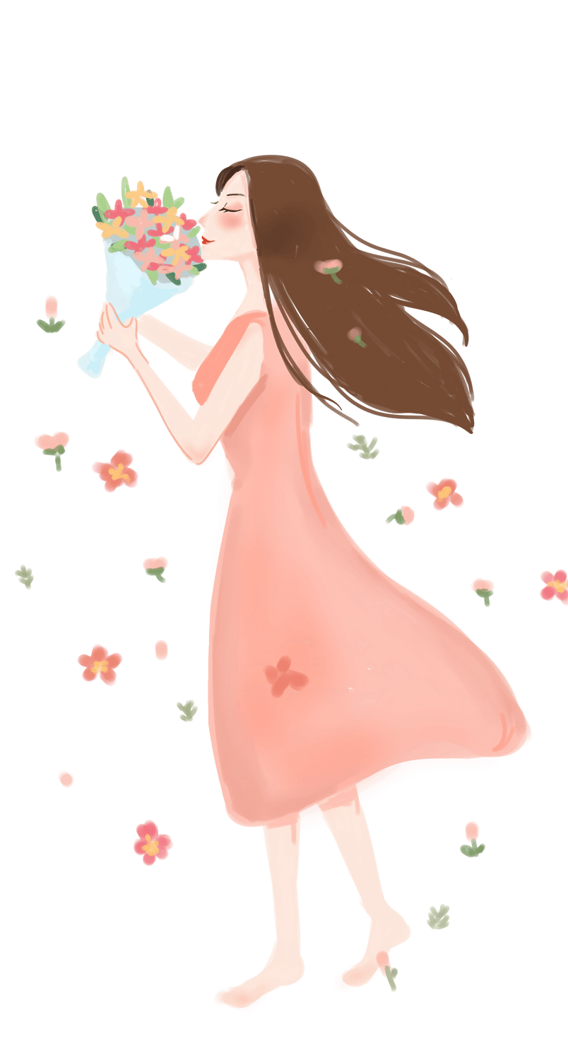 女生女神节38妇女节披着头发的美女花束