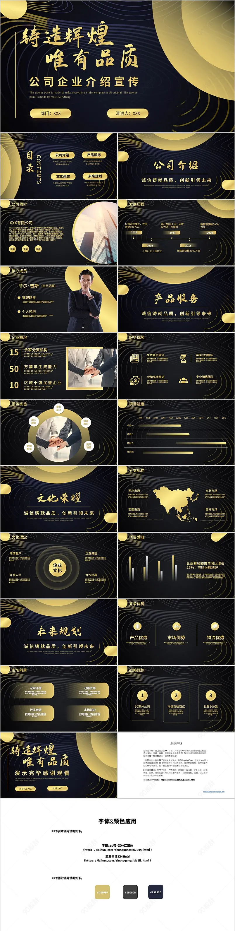 创意黑金公司总结介绍PPT模板