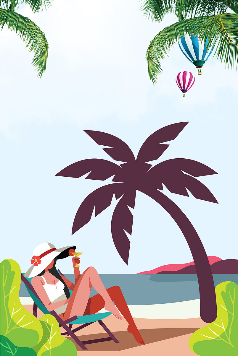 小清新夏日海边旅游背景设计