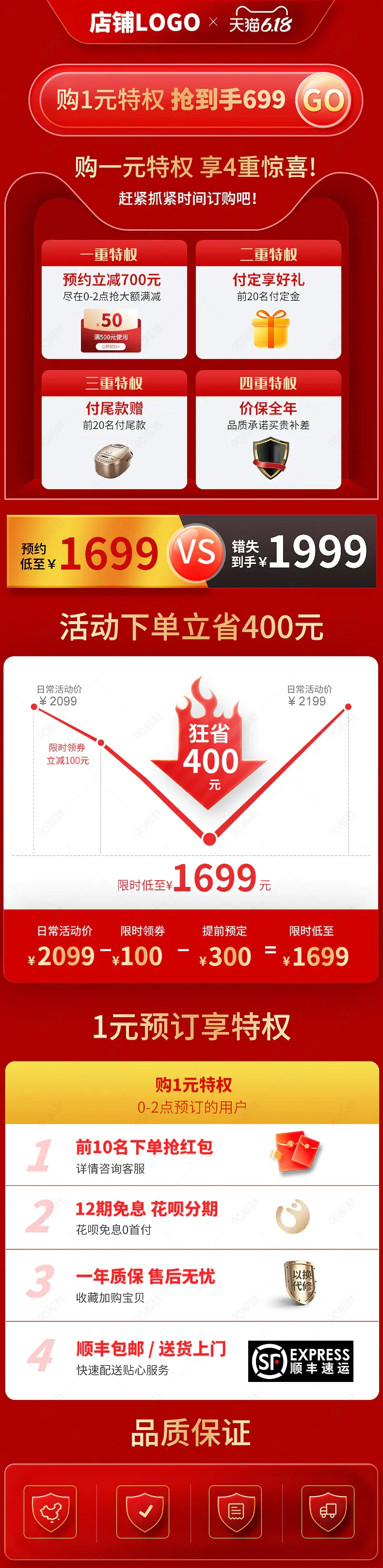 618年中大促红色简约关联推荐优惠券价格曲线关联营销活动图