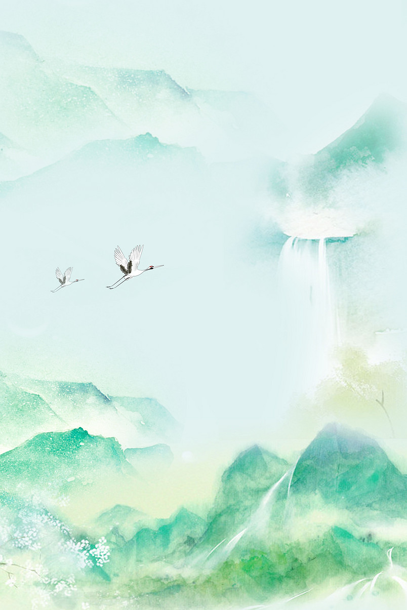 绿色水墨仙鹤中国风广告背景