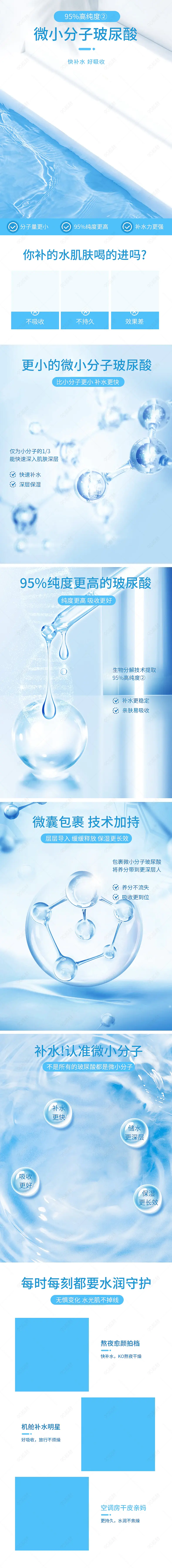 蓝色清新护肤化妆品玻尿酸原液详情页描述