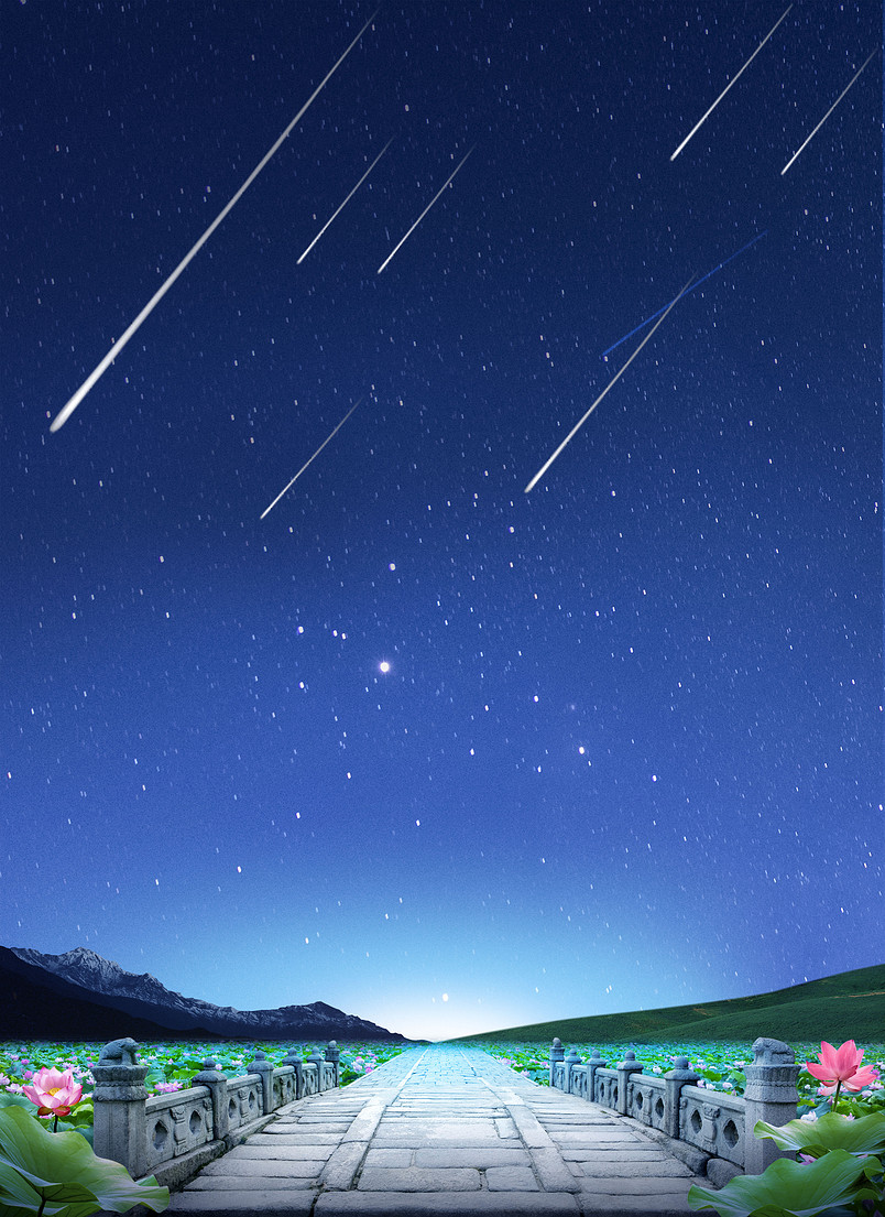 星空下的荷塘清新简约广告背景