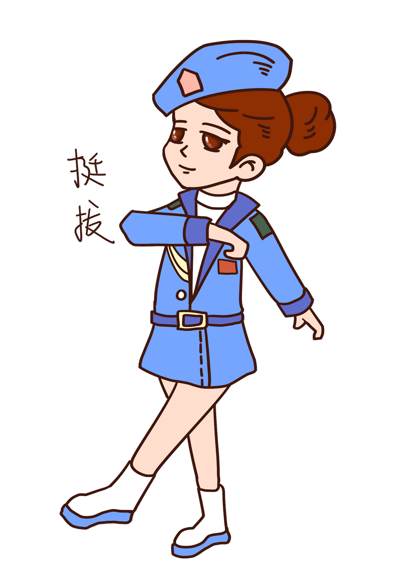 建军节表情包挺拔女军人插画