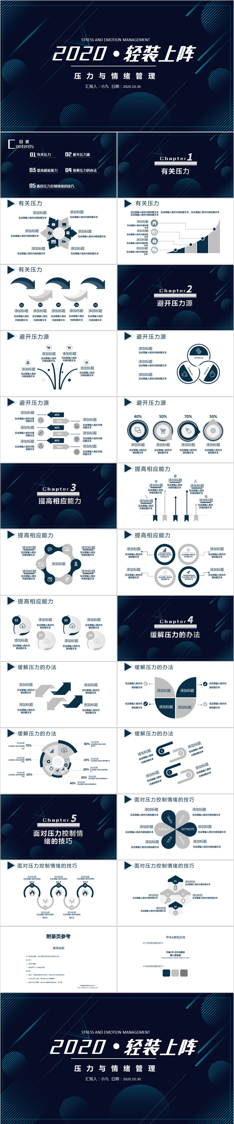绿色轻奢风轻装上阵压力与情绪管理培训