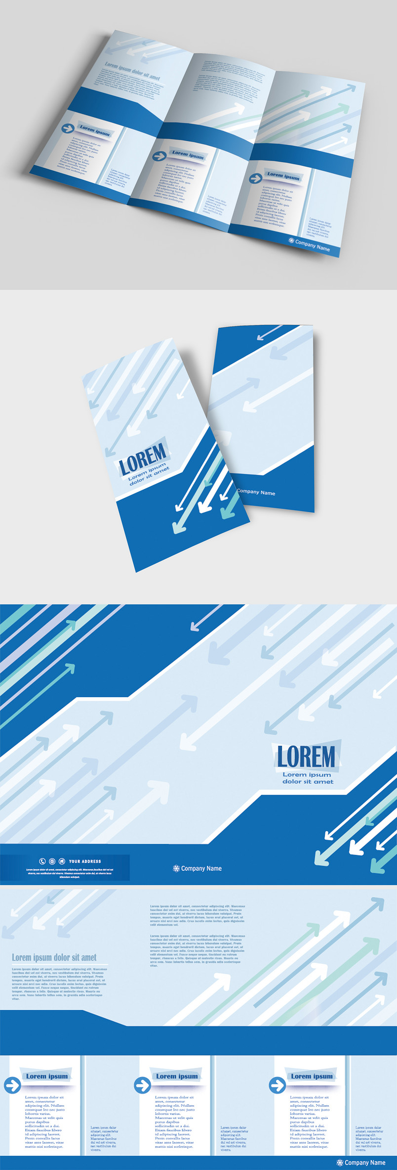 蓝色高档通用科技商务公司企业三折页