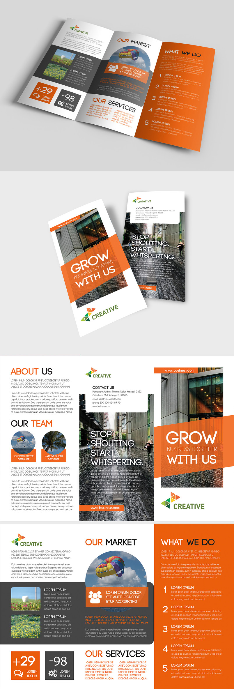 橙色简洁大气商务公司企业宣传三折页