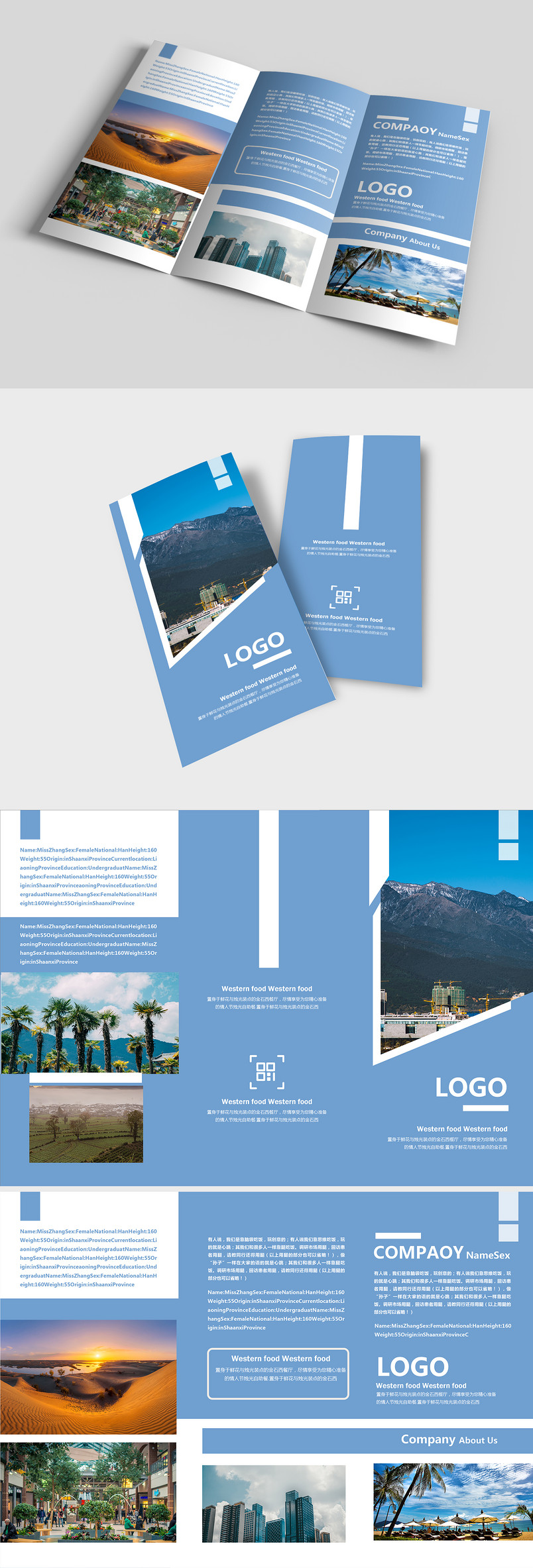 蓝色简洁大气旅游行业企业宣传三折页