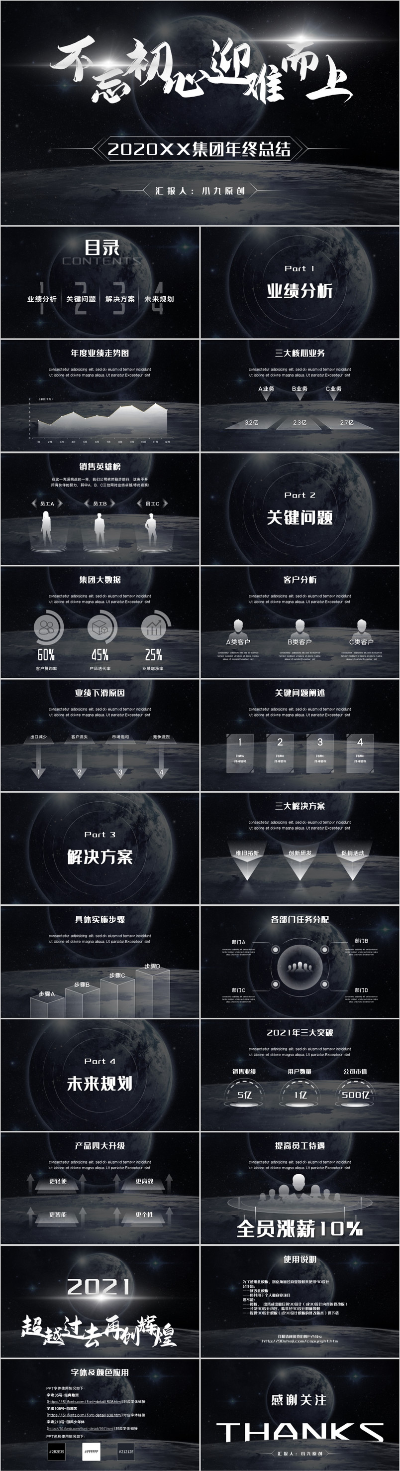 极简暗色风，年终工作总结，工作汇报，简约酷炫风