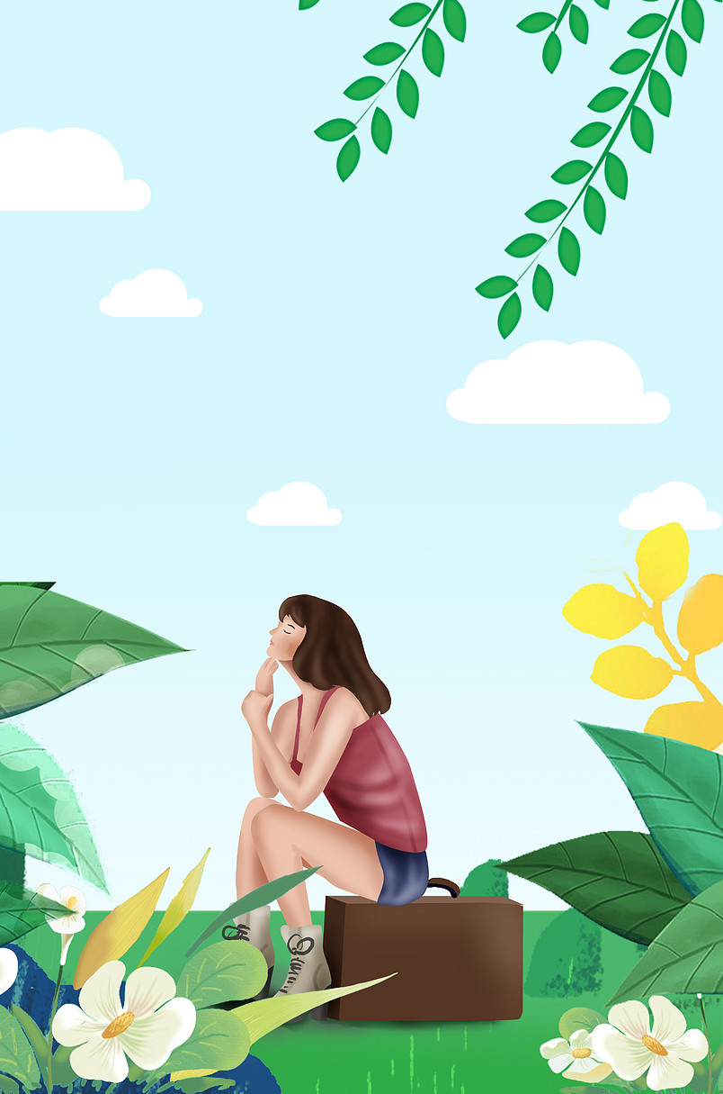 绿色小清新夏日出行扁平背景