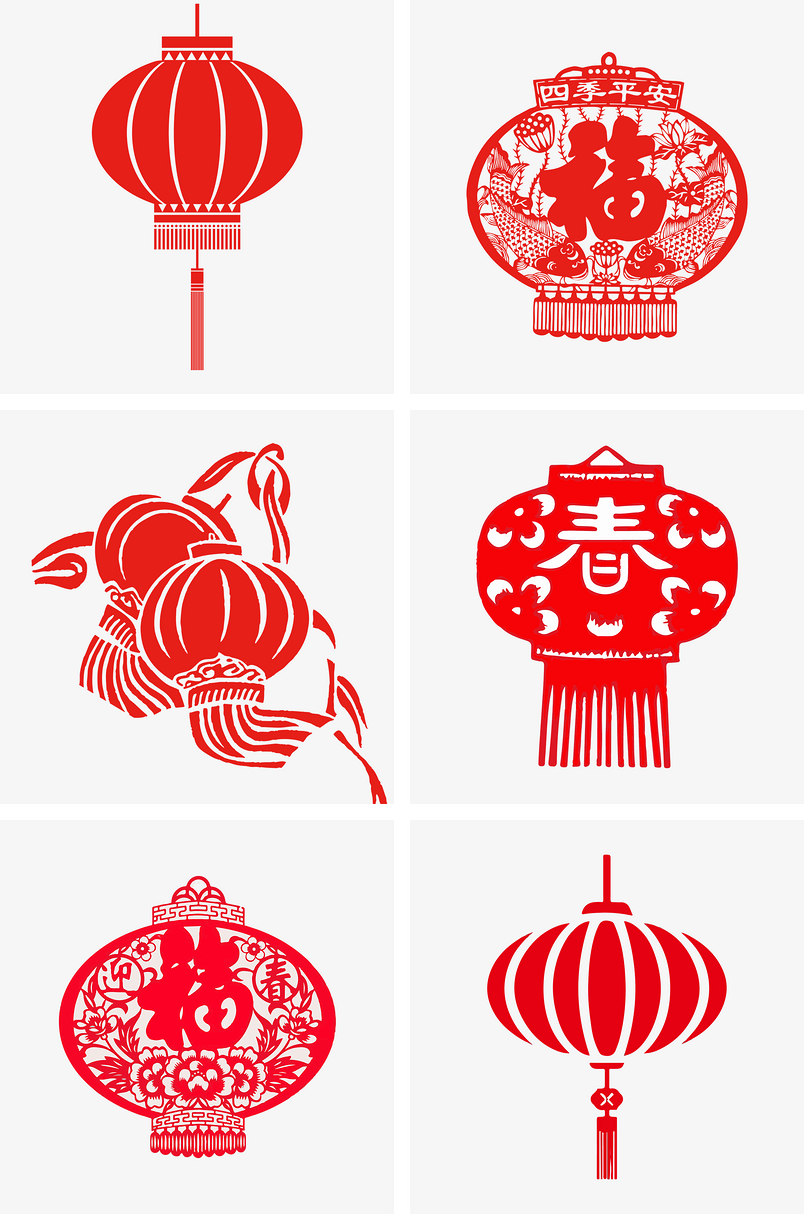 新年剪纸大红色灯笼