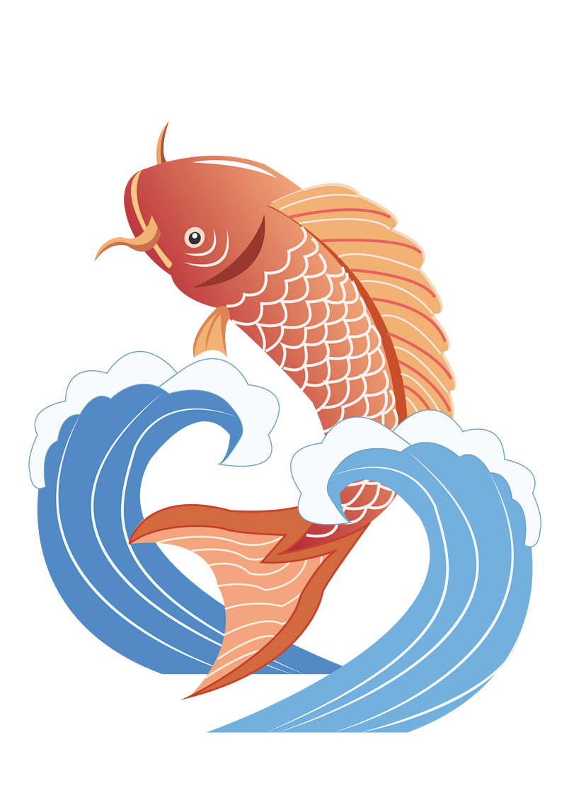 国潮系列中国风红鲤鱼海浪png