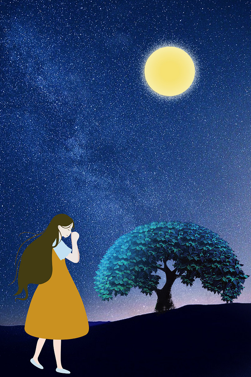 卡通梦幻少女星空背景