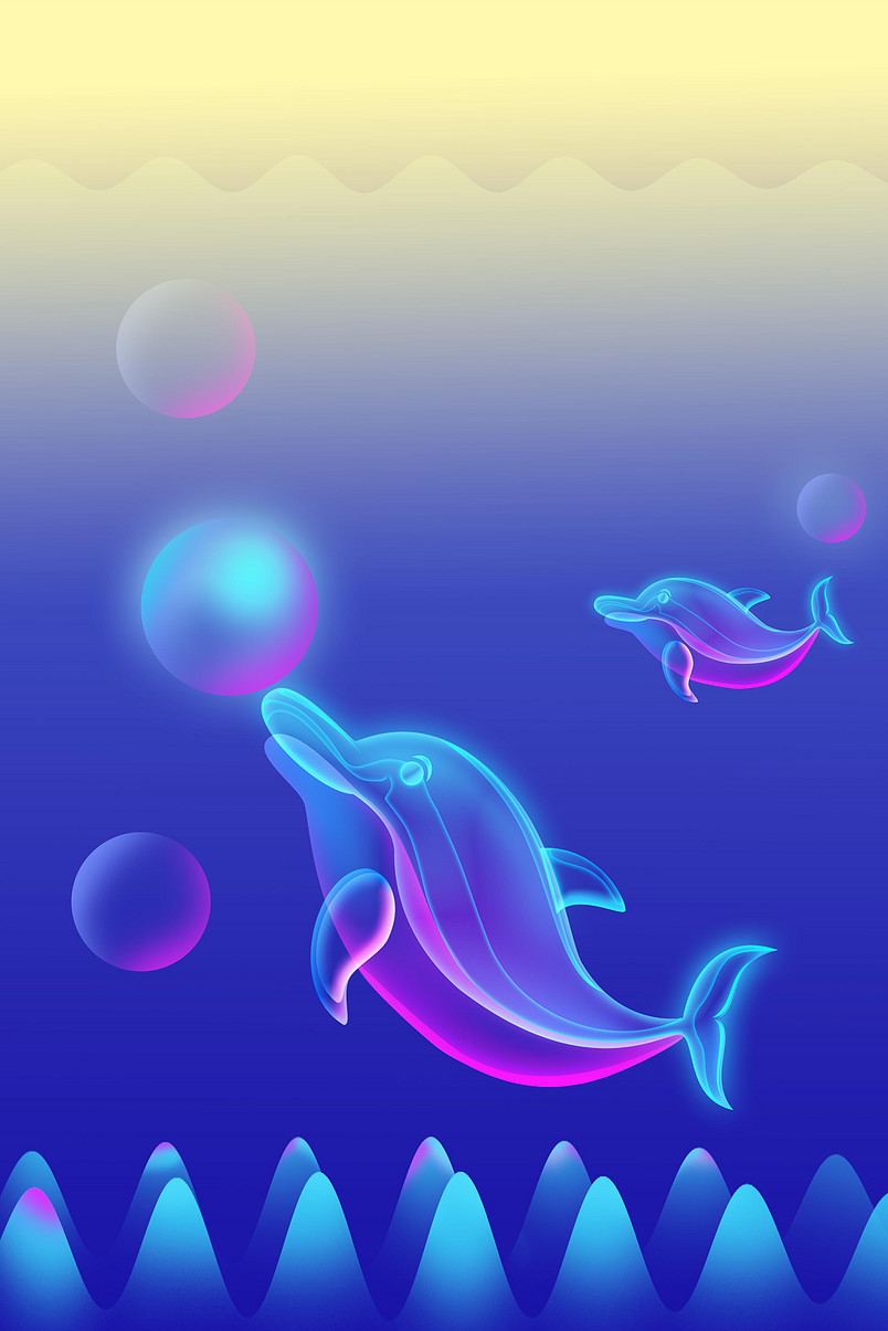 光感渐变透气叠加海豚水波纹背景