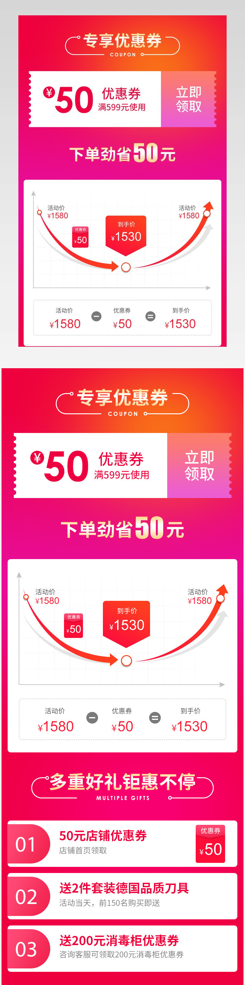 红色简约玻璃家具用品厨房优惠券价格关联页详情页