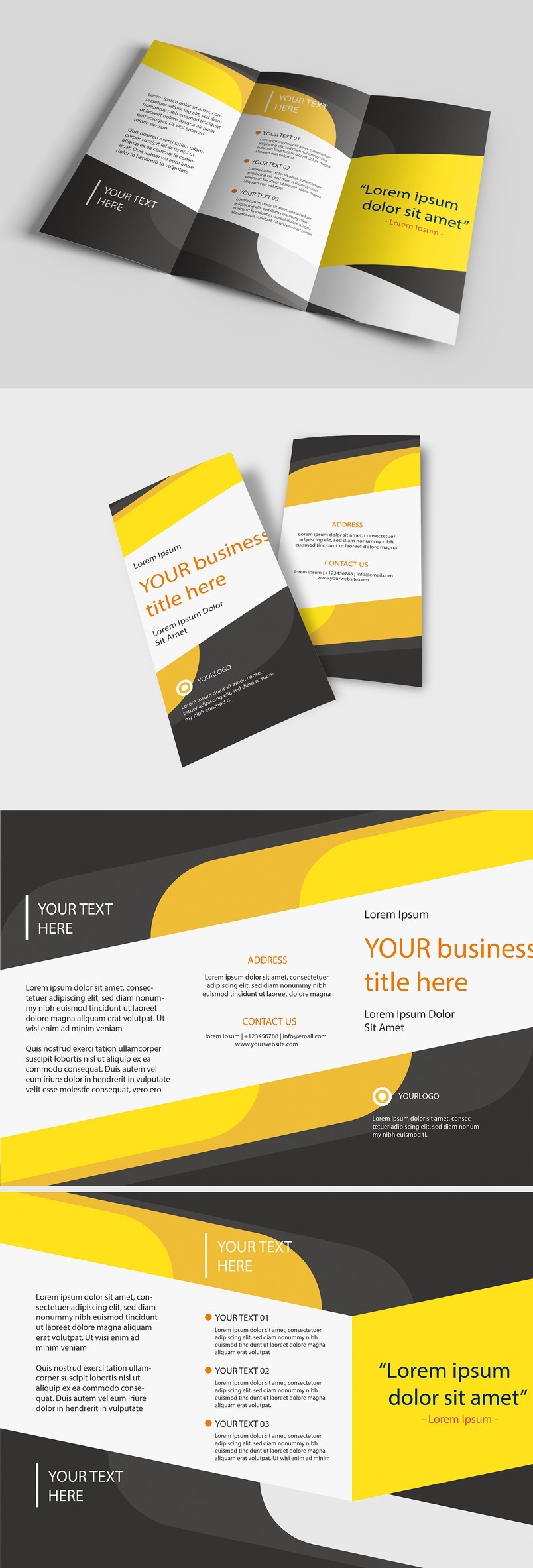 灰黄白色时尚高档通用科技商务企业三折页