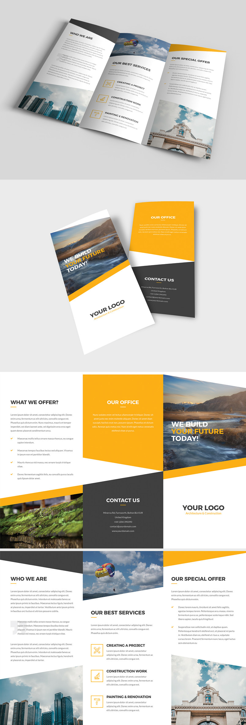 黄灰色时尚简洁大气企业宣传三折页