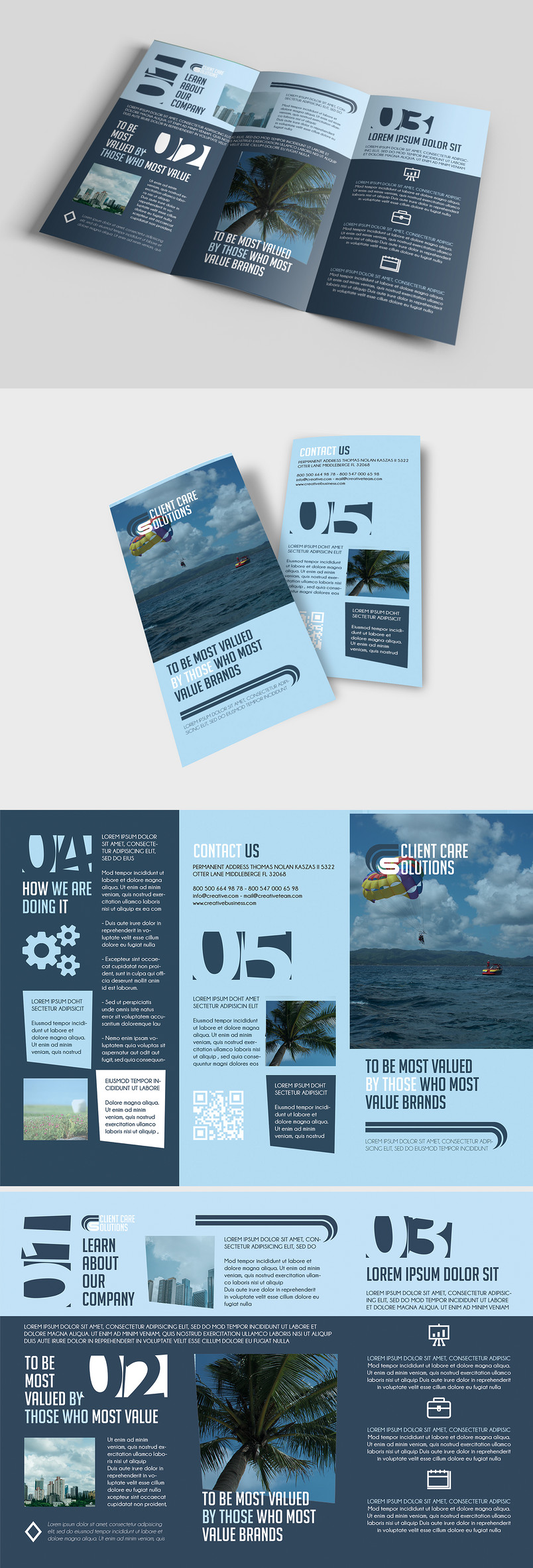 蓝色简洁高端大气企业宣传三折页