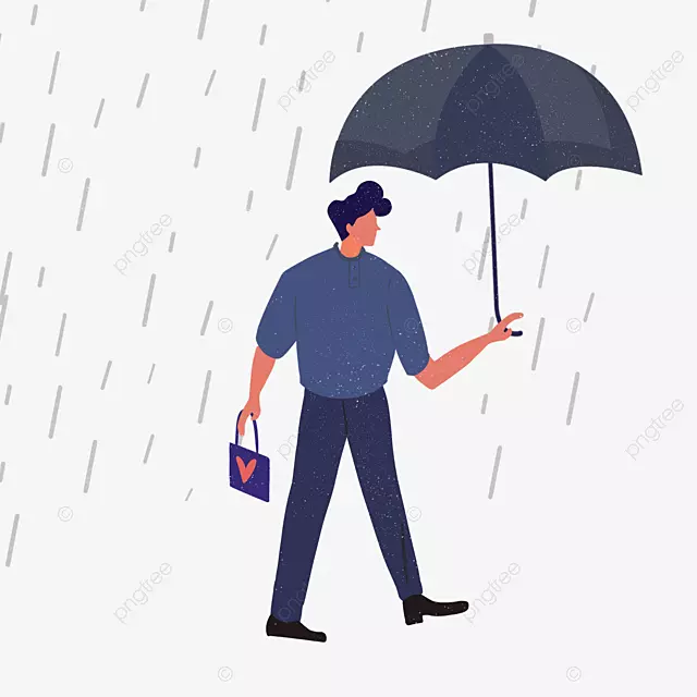 长裤下雨打伞人物插画