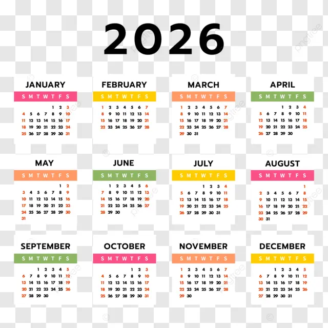 2026日历彩色彩带2026新年日历 向量