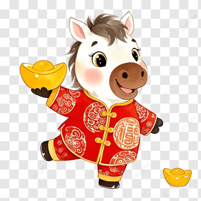 马年新年拿元水彩马宝宝