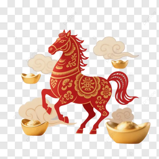 中国新年红马伴金元宝印云纹