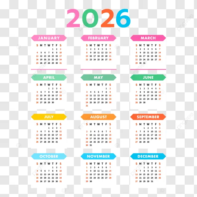 2026日历可爱彩色2026年新年日历 向量