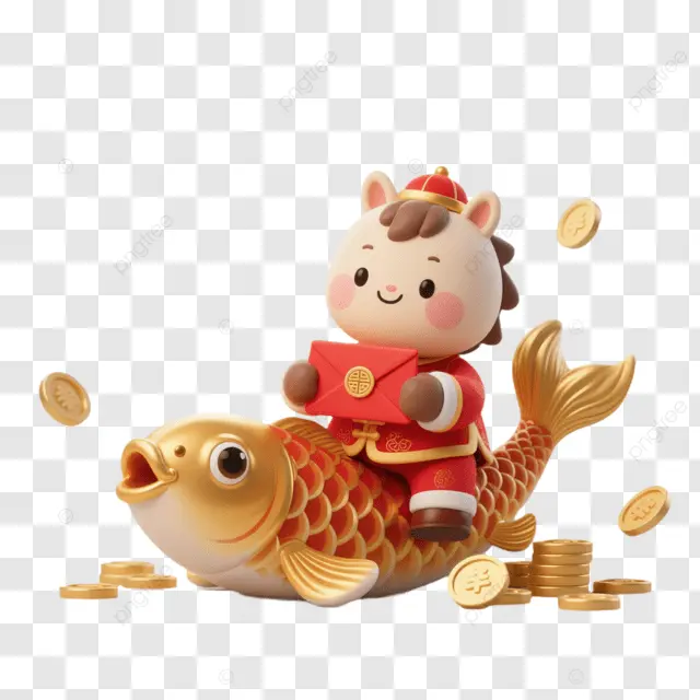 春节棕马坐金鱼洒元宝