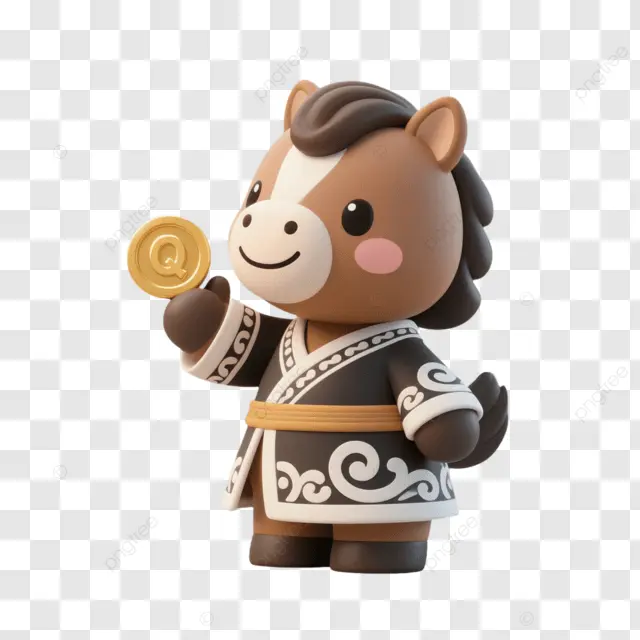 中国新年棕马持金币棕衣