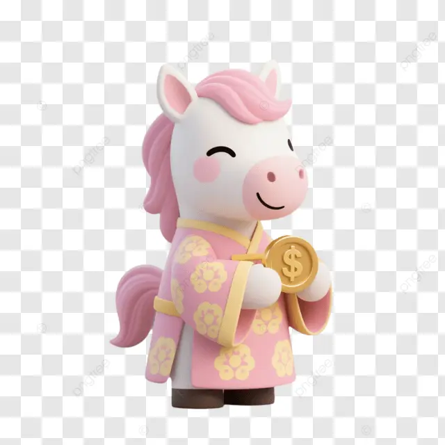 农历新年粉马持金币粉衣