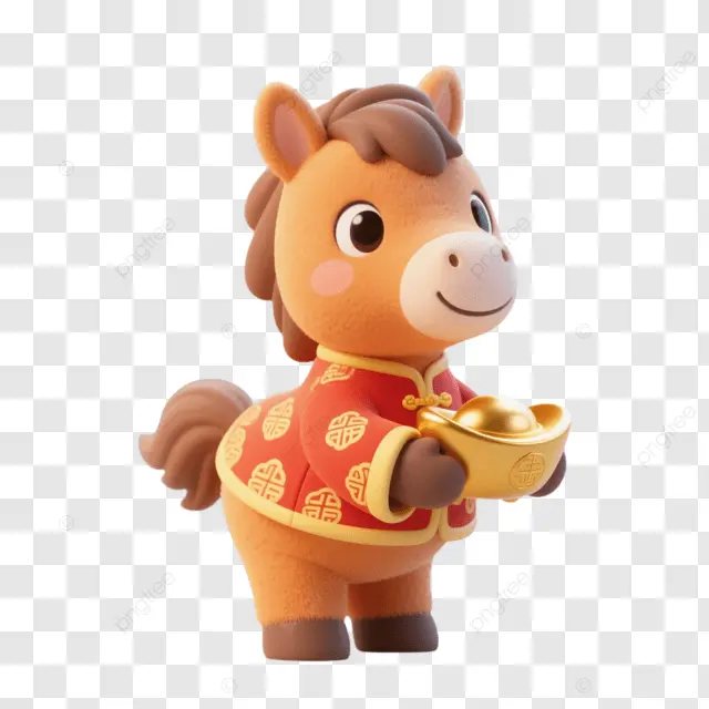 春节棕马握金元宝穿红衣