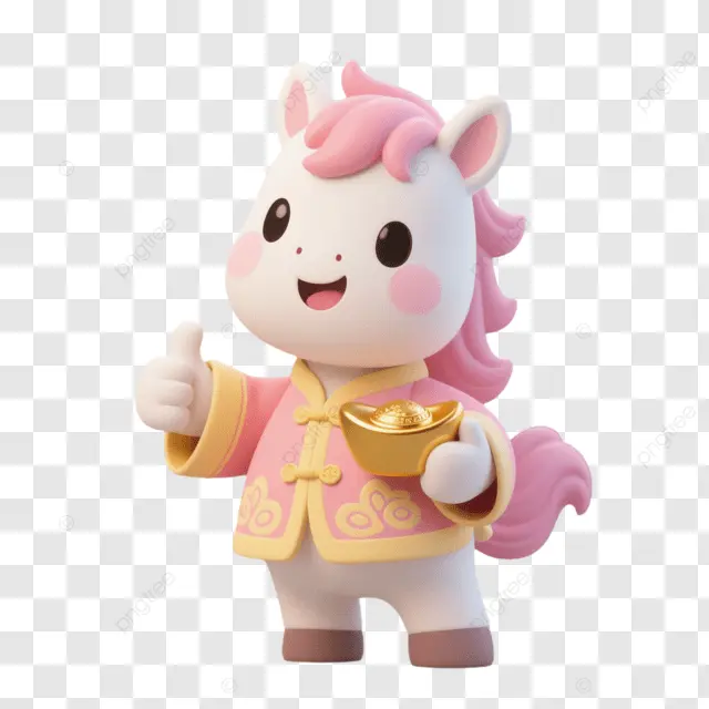 春节粉马持金元宝粉衣