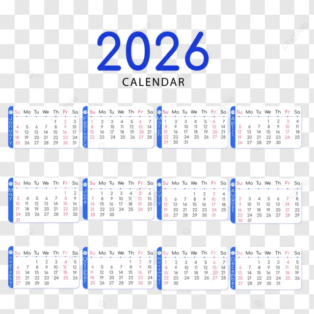 2026英语日历纪念 向量