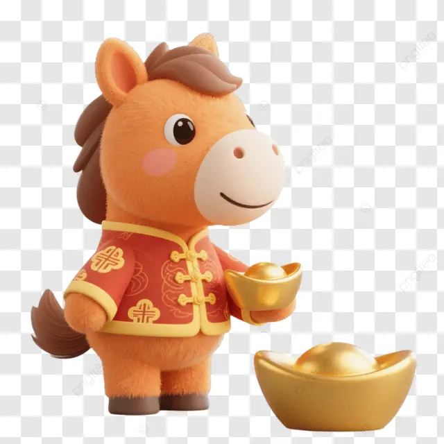 2026马年棕马捧金元宝穿红衣