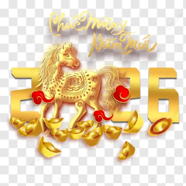 2026越南马年越南春节杏花杏树生肖马越南传统越南服饰节日卡通马新年快乐金元宝