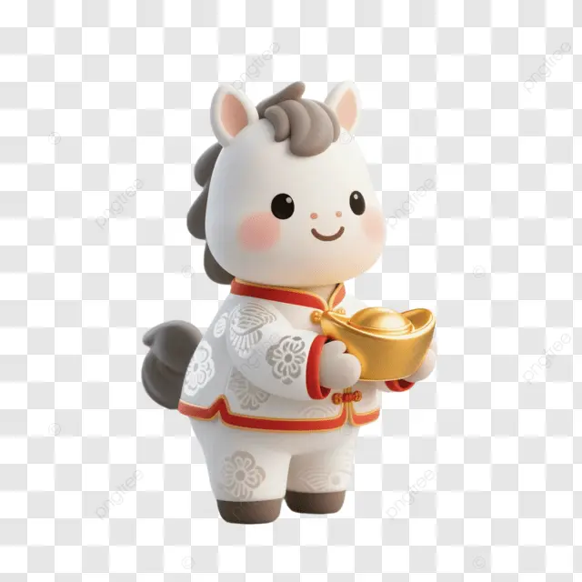 春节白马捧金元宝穿红衣