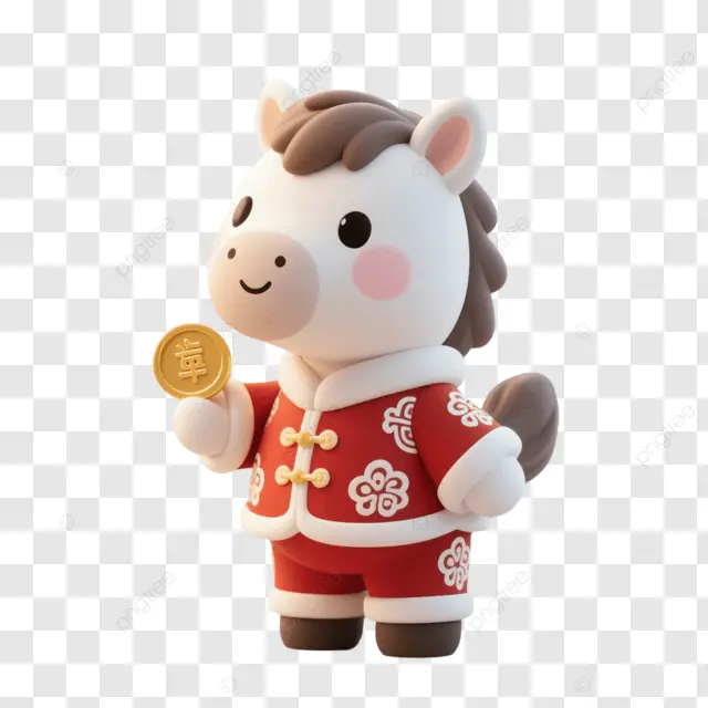 农历新年白马持金币红衣