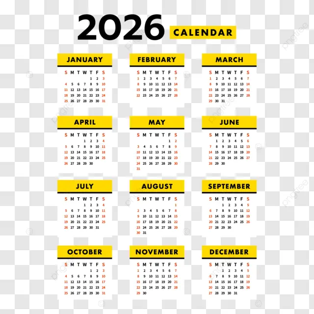 2026日历新年黄色2026日历 向量
