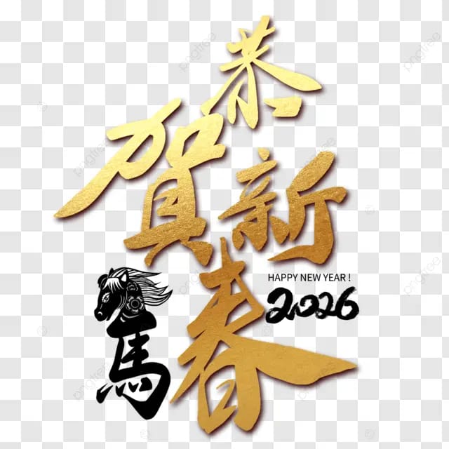 2026春节新年快乐马到成功传统节日艺术字恭贺新春