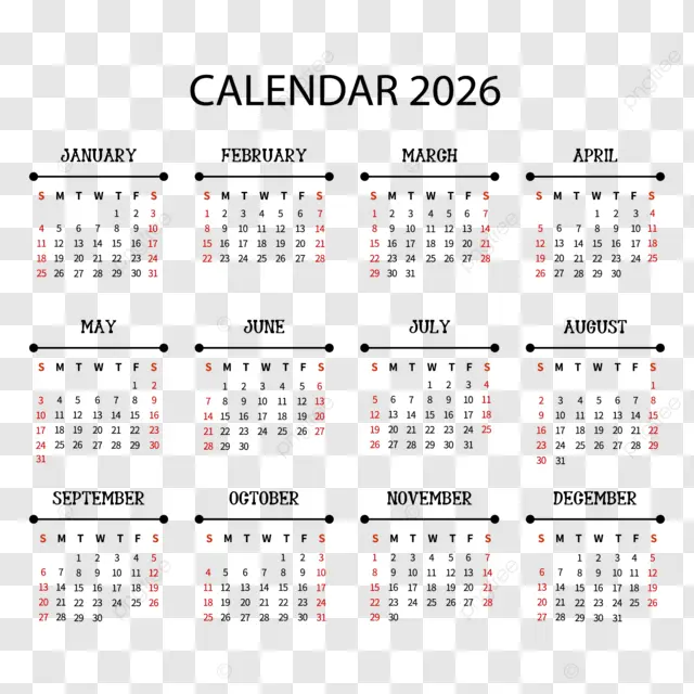 2026英语日历创意 向量