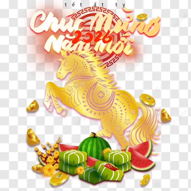 2026马年越南春节越南新年越南节日悦纳传统卡通马杏花西瓜粽子