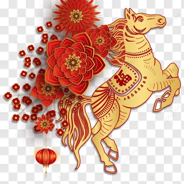 春节2026马年传统节日金色农历马年花朵剪纸马年快乐