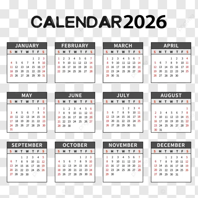 2026英语日历时间 向量