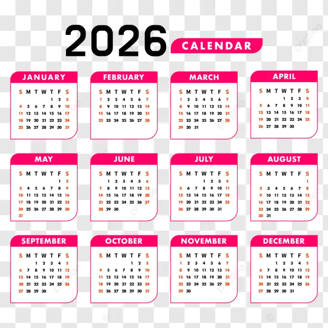 2026日历玫红色2026新年日历 向量