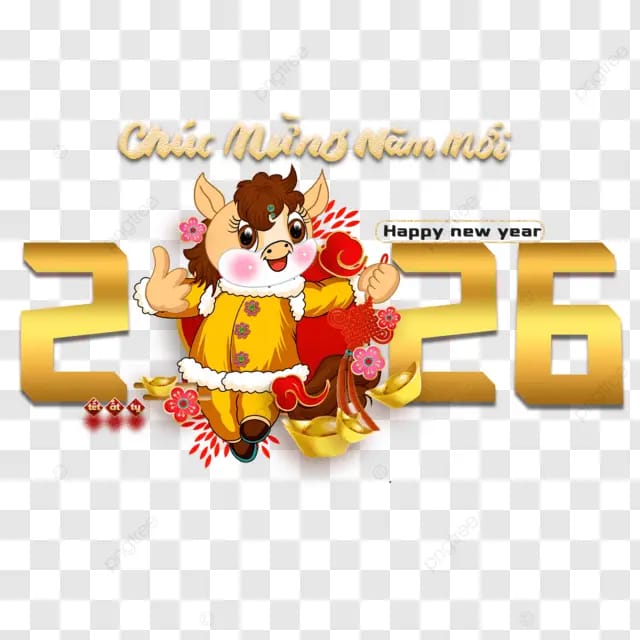 2026年春节马年春节越南春节卡通小马祥云杏花艺术字金字卡通马花朵