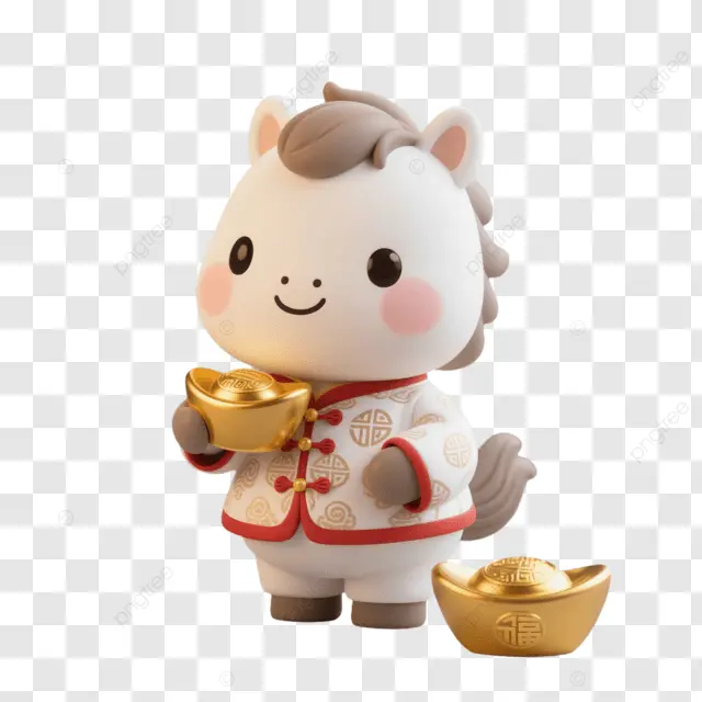 农历新年白马握金元宝穿红衣