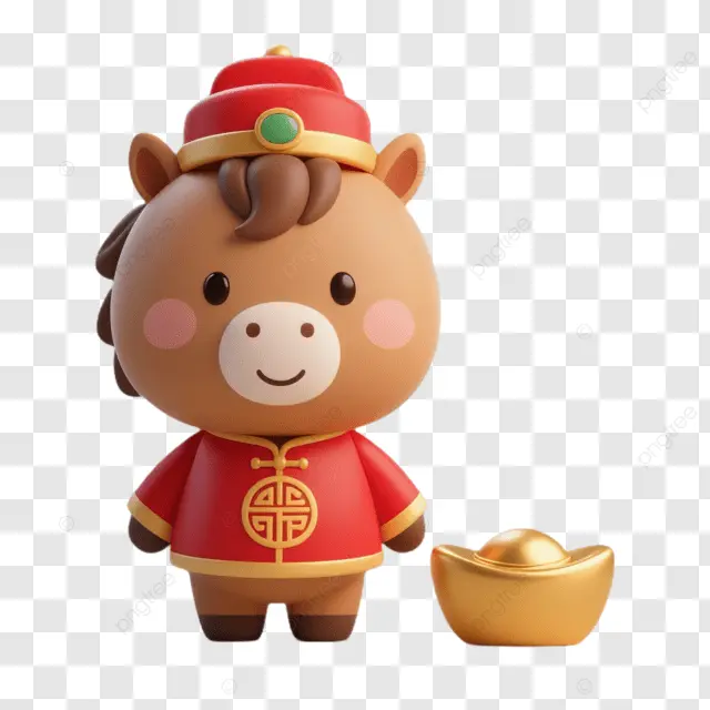 中国新年棕马坐金元宝握 福”