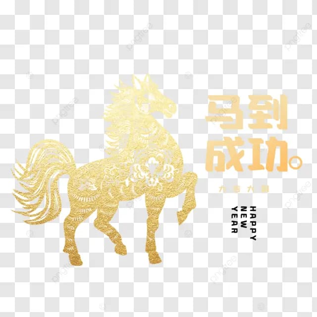 2026年马年春节农历新年生肖马年新年快乐卡通马过年节日金线金色剪纸