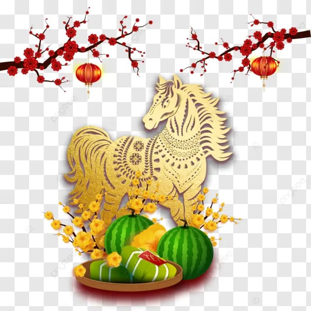 2026马年春节越南西瓜粽子杏花灯笼越南对联财宝可爱小马