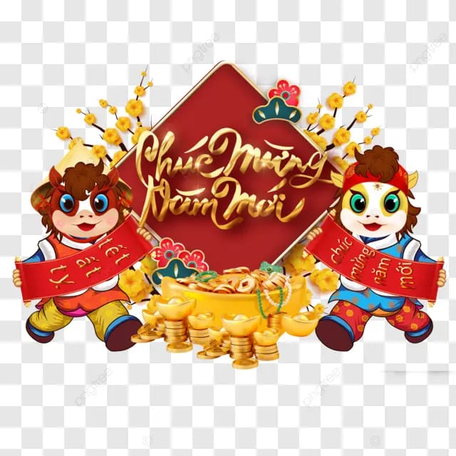 越南春节马年生肖马宝珠宝卡通马聚宝盆传统服饰越南春联